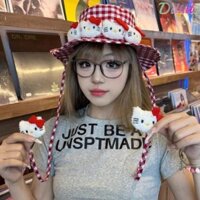 Ddiut Hello Kitty Mũ ngư dân, Mũ chống nắng thoáng khí Sanrio, Mũ xô hoạt hình Hello Kitty chống tia cực tím Mùa xuân thu