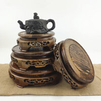 Đế bình hoa tròn bằng gỗ nguyên khối 91% Đế chạm khắc gỗ đỏ Đế đá kỳ lạ Đế gỗ cánh gà Đĩa hoa cổ điển