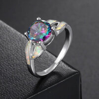 Dễ DÀNG ZHOU Rainbown Zircon Nhẫn Cưới Nam Nữ Cổ Điển Opal Cặp Đôi Nhẫn Đề Nghị Trang Sức KAR079