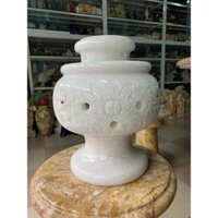 Đế Đèn Xoay Chạm Rồng Phun Châu Đá Cẩm Thạch Trắng - cao 31.5cm