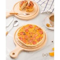 Đế đựng pizza  Đế tay cầm để sườn BBQ  ĐĨA GỖ - TRE DECOR ĐỰNG BÁNH ĐỰNG ĐỒ NƯỚNG TỰ NHIÊN CÓ TAY CẦM CHUYÊN DỤNG - Tròn 15cm