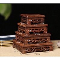 Đế Gỗ, Đôn Gỗ Vuông Mini Chạm Khắc Để Chậu Bonsai, Tượng Gốm, Ấm Trà (có tách lẻ)