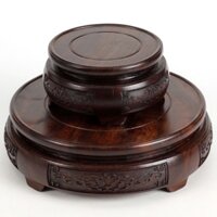 Đế Gỗ Mun Hình Tròn Chạm Khắc Tinh Xảo Lót Bình Hoa Phong Cách Phật Giáo