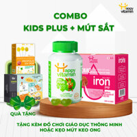 Đề Kháng Mỗi Ngày Happy Vitamin Bổ Sung Sắt Hữu Cơ D3K2, Kẽm, DHA (1 Kids Plus + 1 Kẹo Mút Sắt )