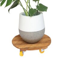 Đế lót chậu Greenhome bằng gỗ có bánh xe Tròn R40cm màu vàng chịu lực 180kg-Di chuyển các chậu cây một cách dễ dàng