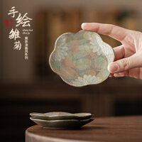 Đế lót ly phong cách tranh sơn dầu hình hoa cúc, đế lót ly bằng gốm sứ, đế lót tách trà, đế giữ tách trà, đệm cách nhiệt, phụ kiện bộ trà Kung Fu