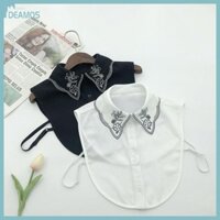 De Nữ Đen Trắng Voan Nửa Áo Sơ Mi Thêu Hoa Cổ Giả Dickey Top