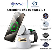 Đế Sạc Không Dây 5 in1 Duzzona W23 iPhone, Apple Watch, Hộp Sạc Tai Nghe Không Dây, Sạc Từ Tính, Loa Bluetooth, Đèn Ngủ