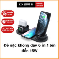 Đế sạc không dây đa năng 6 in 1, sạc nhanh không dây, dành cho iphone, sam sung, AirPods, Apple Watch... Màu Đen - 15W