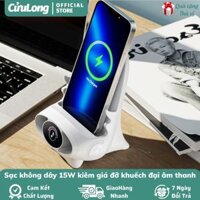 Đế Sạc Nhanh Không Dây 15W Đa Năng Kiêm Giá Đỡ Điện Thoại Khuếch Đại Âm Thanh chức năng khuếch tán dầu thơm