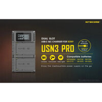 Đế sạc pin đôi qua USB C cho Sony NP-F970/NP-F550 Nitecore - USN3 PRO