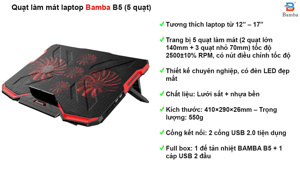 Đế tản nhiệt BAMBA B5 (5 quạt)