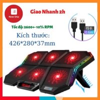 Đế Tản Nhiệt Laptop 6 Quạt Cao Cấp, Thiết Kế Chuẩn Gaming, Viền Led 7 Màu Cá Tính