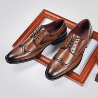 Đế tăng chiều cao, giày da brogue buộc dây phong cách Anh mới, giày công sở nam, giày derby chính thức, mũi nhọn, thoải mái