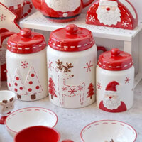 Dễ Thương Bảo Quản Lọ Xmas Underglaze Lọ Gốm Có Nắp Hoạt Hình Kẹo Bánh Quy Bảo Quản Bình Ông Già Noel / Nai Sừng Tấm / Cây Quà Tặng