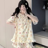 Dễ thương bơ gấu Đồ ngủ của phụ nữ mùa hè mới phim hoạt hình dễ thương thoải mái ngắn tay áo quần short mặc nhà phù hợp với p77c