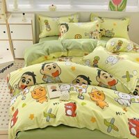 Dễ Thương Crayon Shin-Chan Quilt Cover Sheet Bed Four-Piece Set Washed Quilt Cover Ký Túc Xá Sinh Viên Đơn Đôi Bộ Ba Mảnh