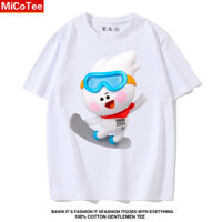 Dễ Thương Đáng Yêu Olympic Mùa Đông Thanh Niên Thế Vận Hội Kim Soo-yeon Cùng Phong Cách Cotton Nguyên Chất In Hình Linh Vật Nam Nữ Cùng Phong Cách Tay Ngắn 071