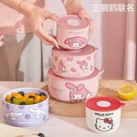 Dễ Thương  Gốm Sắc Nét Hộp Cơm Trưa Có Thể Vi Sóng Cinnamoroll Hello Kitty Giai Điệu Kín Bát Có Nắp Mì Ăn Liền Bát