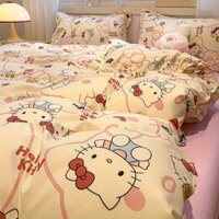Dễ Thương Hello Kitty Kt 4 TRONG 1 Bộ Chăn Ga Gối Ký Túc Xá Phòng Ngủ Thoải Mái Bao Flat Bedsheet Vỏ Gối