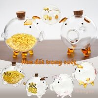 Dễ Thương Heo Đất Trong Suốt Ngân Hàng Thủy Tinh Vàng Đồ Trang Trí Đậu Vàng Lưu Trữ Trẻ Em Quà Tặng