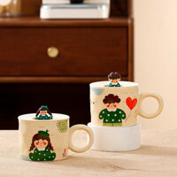 Dễ thương ins sáng tạo đôi tình nhân cốc nước một đôi có nắp tặngbạn gái nam sữa thực tế bữa sáng uốngnước cốc uống nước