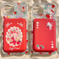 Dễ Thương Nữ Tính Dâu Đỏ Hello Kitty Họa Tiết Ví Đựng Thẻ Cho iPhone 15pro 15promax 14 14promax 14 pro Vỏ Mềm