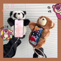 Dễ Thương Ốp Điện Thoại Gắn Búp Bê Gấu Trúc Nhồi Bông Giữ Ấm Mùa Thu Đông Cho iphone 13 14 12 11 promax