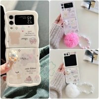 Dễ Thương Ốp Điện Thoại Mềm Họa Tiết Mèo Hoạt Hình Gắn Bóng Lông Cho samsung galaxy z flip 5 z flip 4 z flip 3 edge ​Gối Tựa Lưng Chống Sốc Chống Trượt Tiện Dụng
