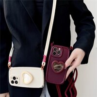 Dễ Thương Ốp Điện Thoại Silicon Mềm Kèm Gương Hình Trái Tim Cho iphone 14 13 11 12 15 pro max