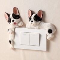 Dễ thương pháp bulldog chuyển đổi trang trí tường sticker bảo vệ bìa hiện đại đơn giản nhựa động vật 3d ổ cắm nhãn dán sáng tạo