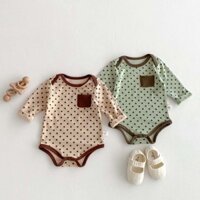 Dễ Thương Phong Bì Cổ Tay Dài Imfant Áo Liền Quần Phong Cách Hàn Quốc Cotton Chấm Bi Bé Trai Và Bé Gái Jumpsuit