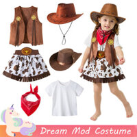 Dễ Thương Phong Cách Phương Tây Cao Bồi Đỏ Khăn Màu Nâu Áo Bò Váy Cho Trẻ Em Cô Gái Trang Phục Hóa Trang Halloween Tiệc Giáng Sinh Trang Phục