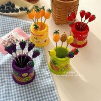 Dễ Thương Sáng Tạo Hộ Gia Đình Trái Cây Chọn Bộ Nĩa Trái Cây Có Bình Bảo Quản Bánh Inox Nĩa Món Tráng Miệng Nĩa Nhỏ
