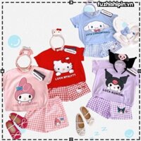 Dễ Thương Set Đồ Mùa Hè 2 Món Gồm Áo Thun Tay Cộc + Quần shorts Kẻ Sọc Caro / Áo kuromi hellokitty Đáng Yêu Cho Bé Gái