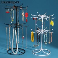 Đế trưng bày trang sức URKIBESOTA, Dụng cụ sắp xếp vòng cổ tròn bằng kim loại, Nhẫn 2 tầng Bông tai Giá để đồ dây buộc tóc