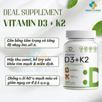 Deal Supplement Vitamin D3 5000IU K2 MK7 100MCG - Viên uống D3 K2 hỗ trợ xương, cải thiện tim mạch
