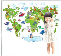 Decal Bản đồ thế giới trang trí phòng bé đẹp, dán 2 mặt có sẵn keo, đẹp tại TPHCM