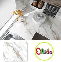 Decal dán bếp tráng nhôm đá hoa cương trắng vân nâu vàng