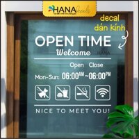 Decal Dán Cửa Kính, Đề can Giờ Mở Cửa, Decan dán kính, Chữ dán, FREE Thiết Kế - Hana Decals - V01