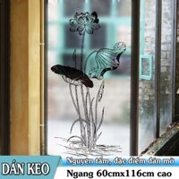 Decal dán kính cao cấp - Cây sen nét vẽ đen lớn ( 60x116cm )-DK1061