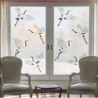 Decal dán kính cao cấp - Đàn Hạc trắng bay lượn xung quanh ( 60x116cm )