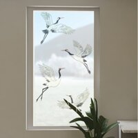 Decal dán kính cao cấp - Hạc trắng bay lượn ( 60 x 116cm )