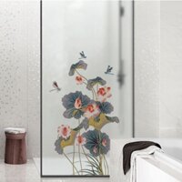 DECAL DÁN KÍNH CAO CẤP - HOA SEN LÁ XANH THẪM ( 60x116cm )