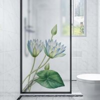 Decal dán kính cao cấp loại 1 - Hoa Bông Súng Trắng Xanh tao nhã 60x116cm