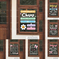 Decal dán kính giờ đóng mở cửa Opening cửa hàng, tiệm nails, cà phê thiết kế theo yêu cầu