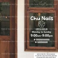 Decal dán kính giờ đóng mở cửa Opening cửa hàng, tiệm nails, cà phê thiết kế theo yêu cầu