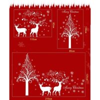 Decal dán kính Noel - Giáng sinh đôi tuần lộc và cây thông tuyết