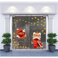 Decal dán kính trang trí tết Mẫu 3 ,decal dán kính văn phòng công ty, nhà hàng, khách sạn