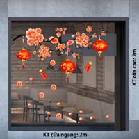DECAL DÁN KÍNH TRANG TRÍ TẾT HOA ĐÀO VÀ LỒNG ĐÈN ĐỎ